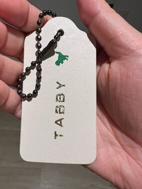 Coach White Green “Tabby” Dinosaur Glitter Leather Hangtag Bag Charm  Large NEW